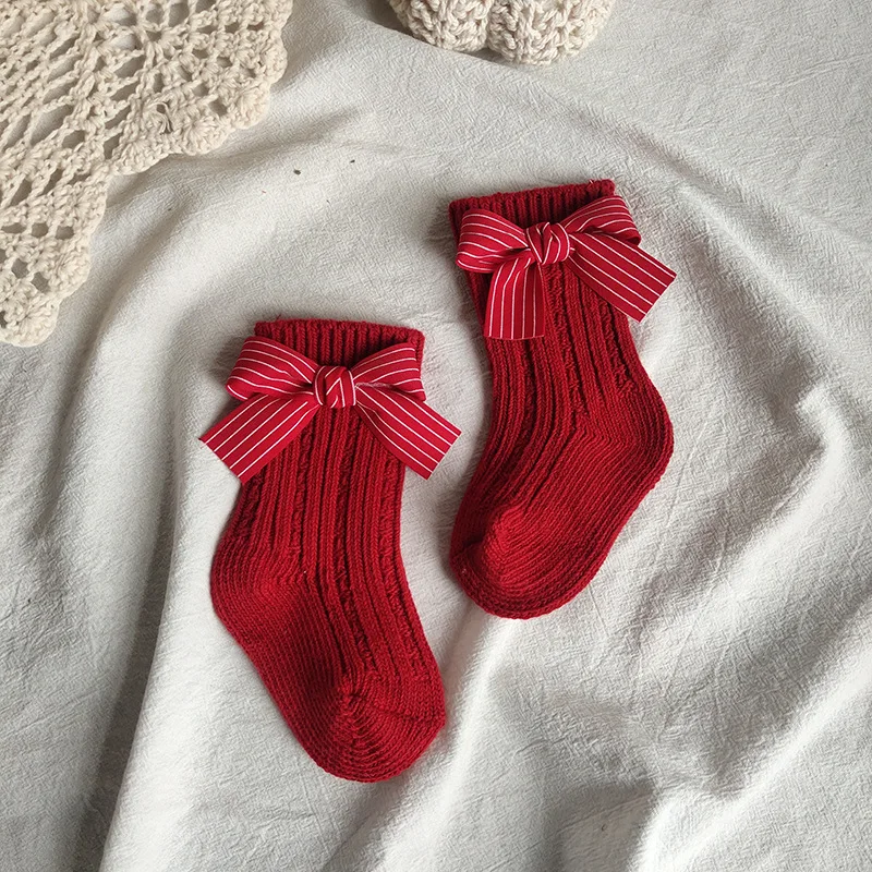 

Lovely Infant Baby Girls 0-5 Socks Big Bowknot Knit Cotton Ankle Length Christmas Socks