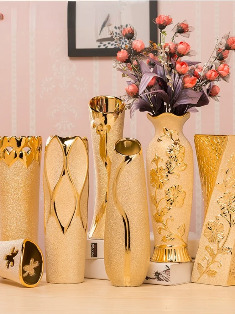 

Luxury Europe Gold-Plated Ceramic Vase Home Decor Creative Design Porcelain Decorative Flower Vase For Wedding Decoration