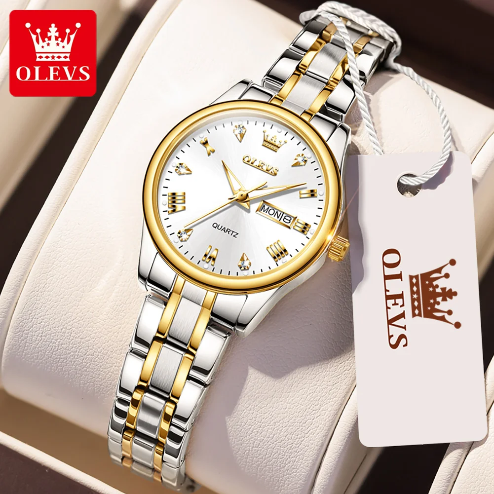 

OLEVS New Luxury Women Watch Simple Quartz Lady Waterproof Day-Date Wristwatch Female Fashion Diamond Watches Orologio da donna