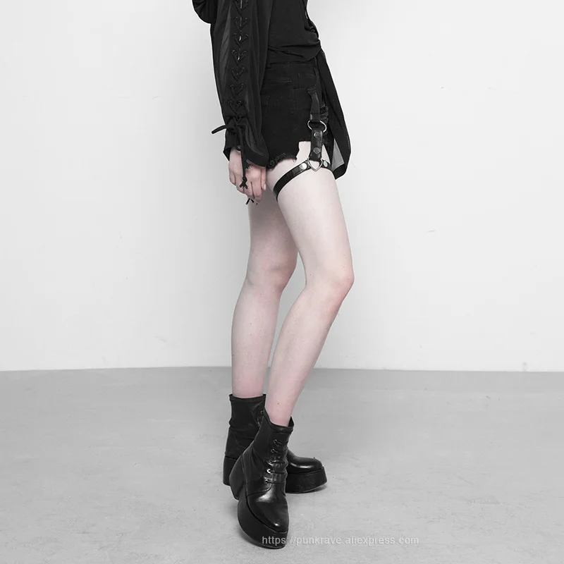 Женские черные шорты в стиле Панк RAVE новые металлические бандажные персикового