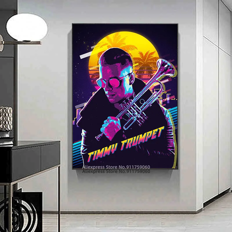 Трендовый постер-труба в стиле ретро с изображением диджея 80-х годов