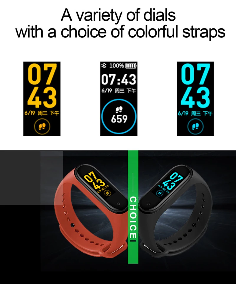 

M4 Smart Wristband Blood Pressure/Heart Rate Monitor/Pedometer USB Charge Sports Bracelet Health Fitness Bracelet Smartwatch