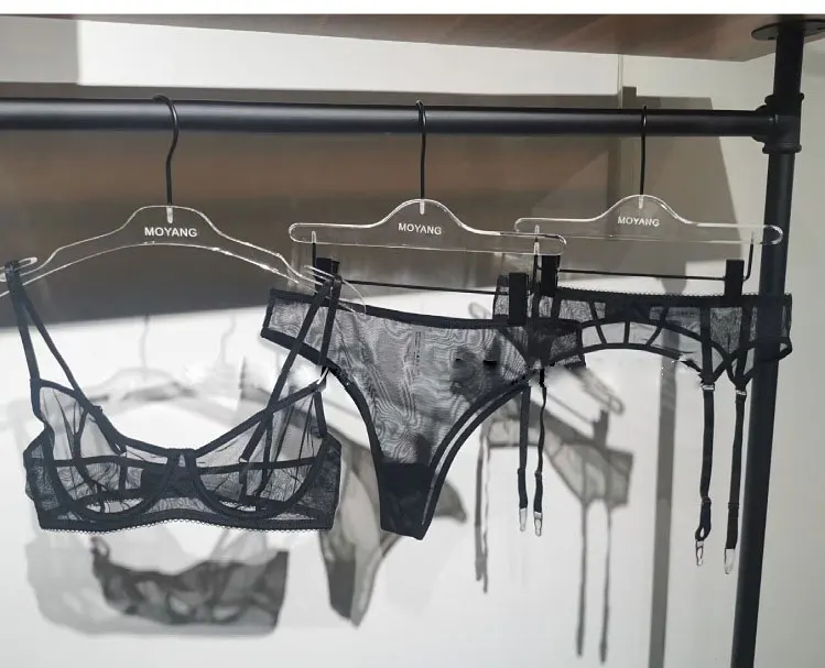 

Sexy lace mesh see-through bra briefs set triangle cup small chest gathered bra steel ring women's lingerie three-piece set