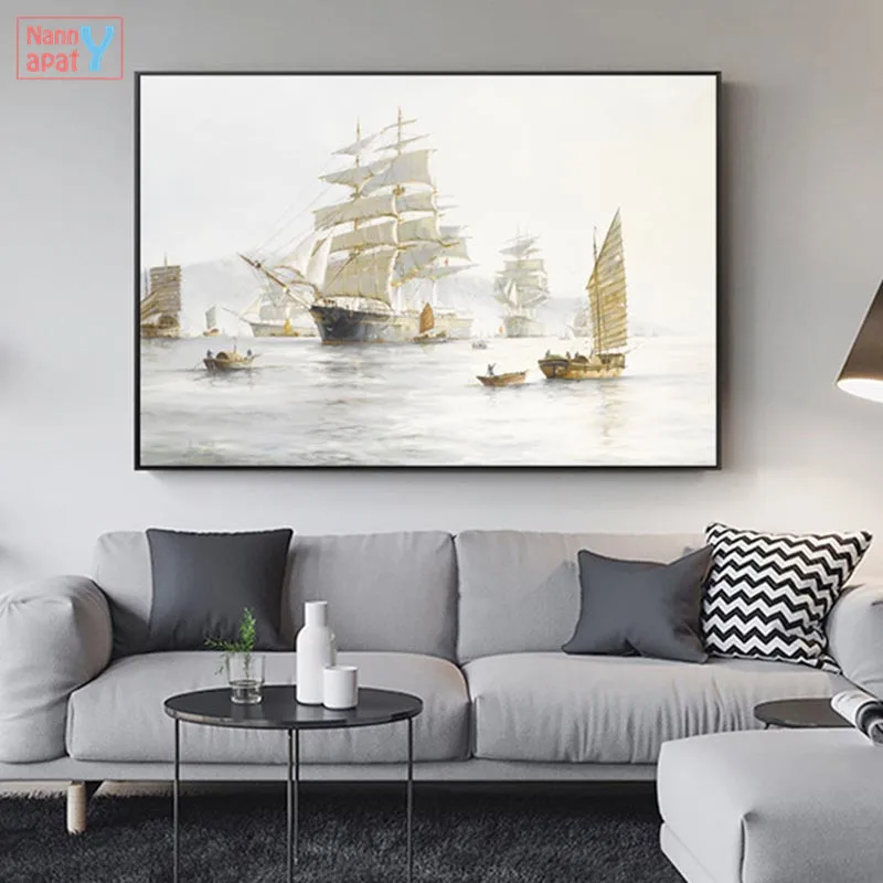 

Modern Seascape Canvas Painting for Living Room Wall Art Posters and Prints Ship Sailing In The Wave Pictures Nordic Home Decor