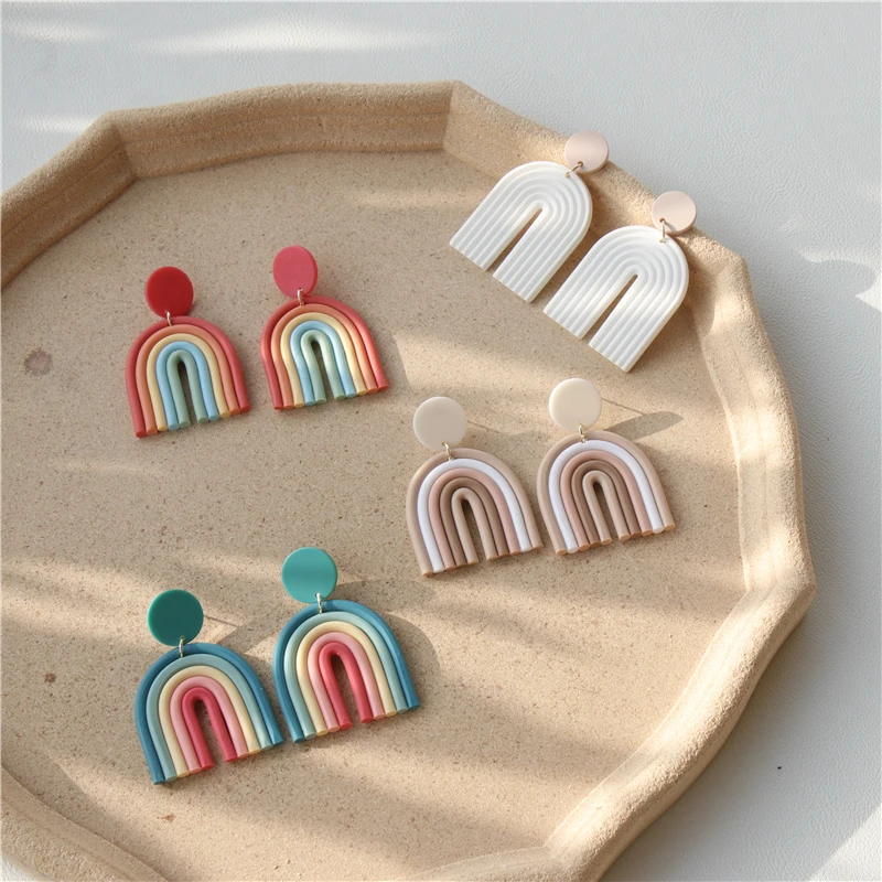 Модные U-образные серьги радужного цвета из полимерной глины полимерные ручной