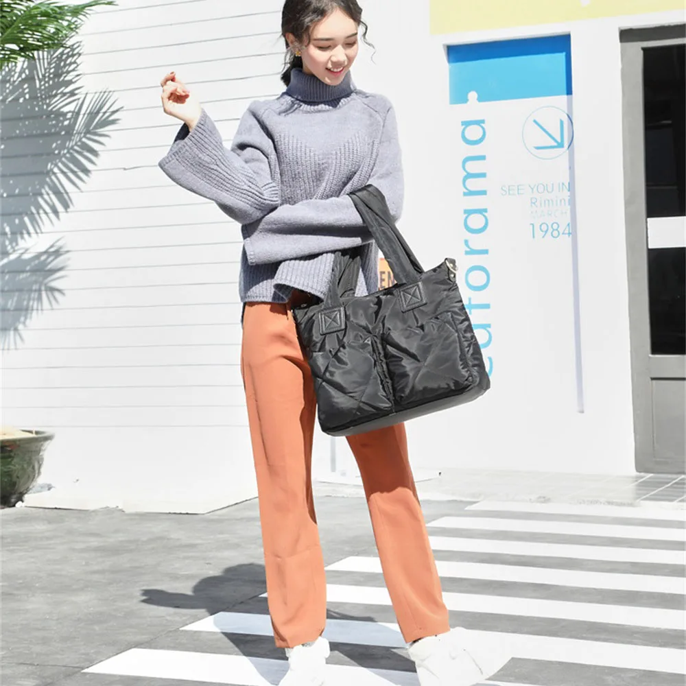 New Simple Ladies Shoulder Bag Solid Color Space Cotton Wild Mummy Bag Oxford Cloth Camouflage Printing Large Capacity Handbags