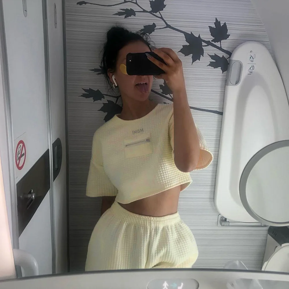 WannaThis Autumn 2 Pieces Sets Women Crop Top and Pant Leggings Loose Basic Beige Fashion Casual Slim Fit Soft Comfortable Set |