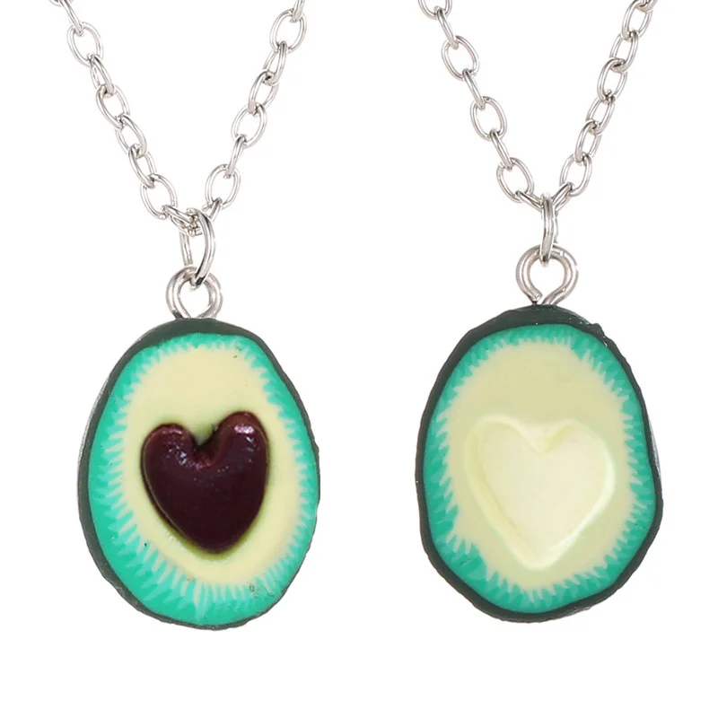 

New Creative All-match Avocado Soft Pottery Necklace Couple Girlfriends Cute love Fruit Pendant Jewelry Gift For Her