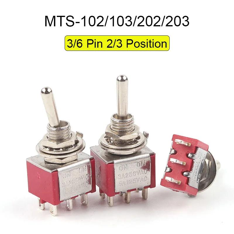 

10PCS 3/6 Pin 2/3 Position 6MM MTS-102/103/202/203 Toggle Switch SPDT DPDT 2A250V 5A125V ON-ON ON-OFF-ON Since Reset Switch