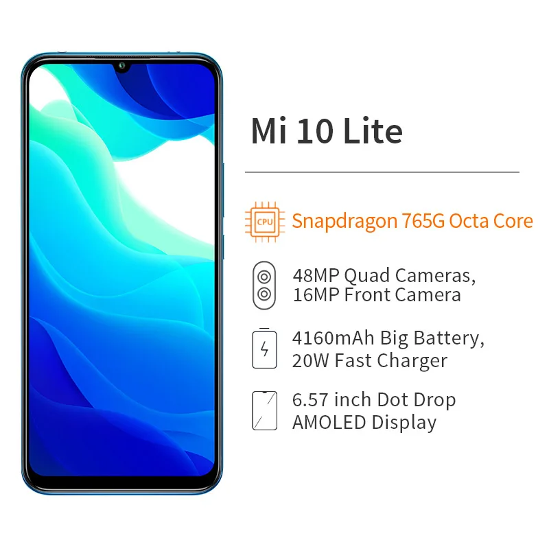 Многоязычный Смартфон Xiaomi Mi 10 Lite 8 Гб 128 ГБ Rom 6 57 &quotAMOLED экран 5G Snapdragon 76 48MP Quad Camera NFC CN