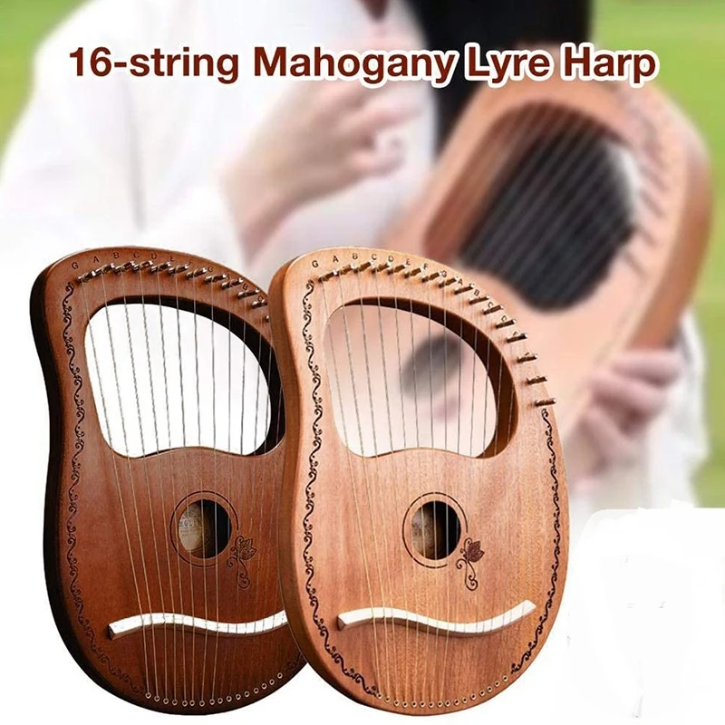 

Lyre Harp 16 струн Harp портативный маленький арфа с прочными стальными струнами лесенка из дерева и веревки музыкальный инструмент