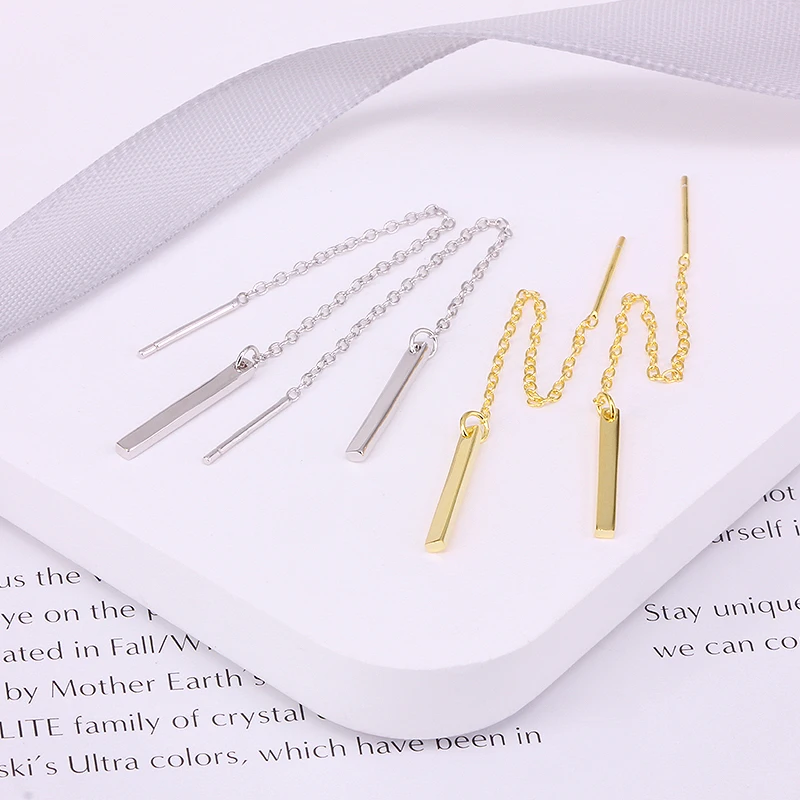 

BOAKO 925 Sterling Silver Vintage Simple Long Line Chain Drop Earrings For Women Lightning Pendant Dangle Earring Jewelry Bijoux