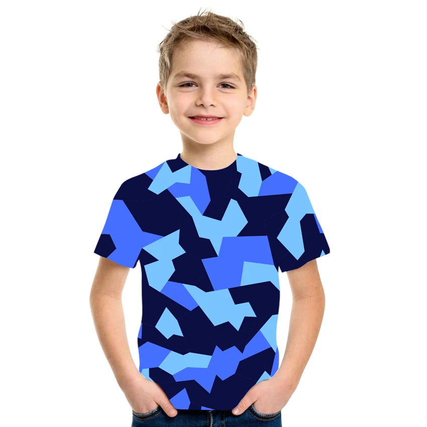 

2021New Summer 3D Printing Camouflage Pattern Boys And Girls Casual Breathable Short Sleeve T-Shirt 100-170