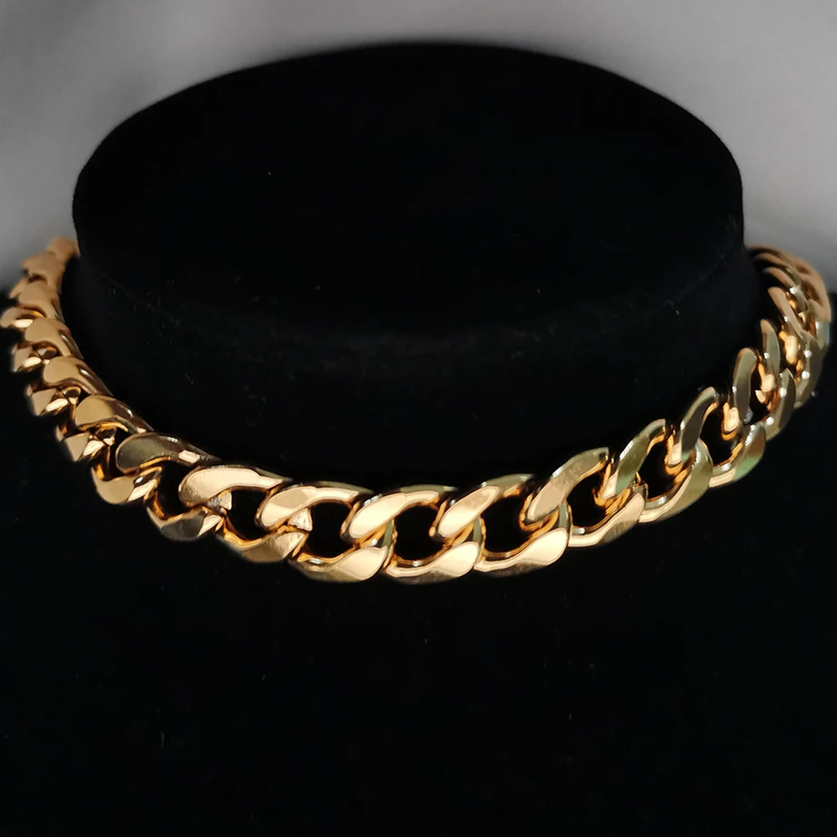 Купи Punk Cuban Choker Necklace Collar Statement Hip Hop Big Chunky Stainless Steel Gold Color Thick Chain Necklace Women Jewelry за 58 рублей в магазине AliExpress