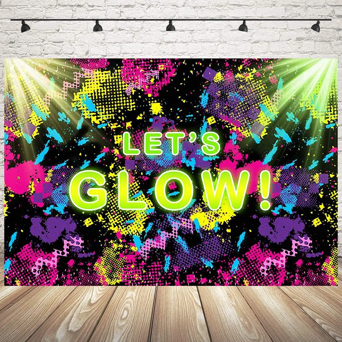 

Фон для фотосъемки Let's Glow Splatter, виниловый светящийся фон для вечеринки, неоновые украшения для вечеринки