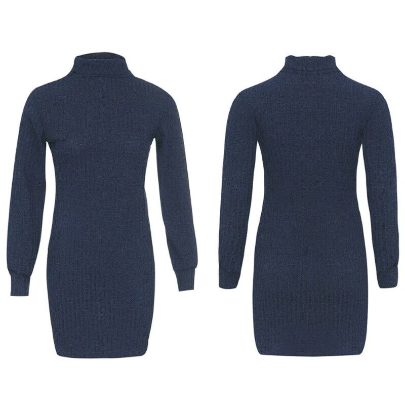 Новые женские вязаное платье-свитер с длинными рукавами и высоким воротником