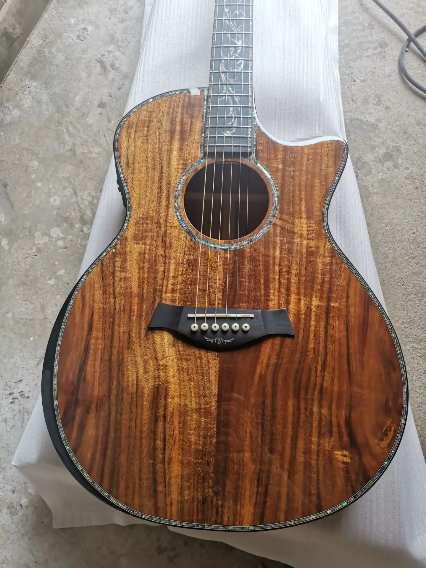 

free shipping high gloss solid koa Chaylor PS14 koa acoustic guitar ebony full real abalone AAA quality GA cutaway armrest guita