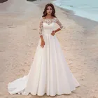 Свадебное платье с коротким рукавом, кружевной атласный трапециевидный бальный наряд со шлейфом, 2022