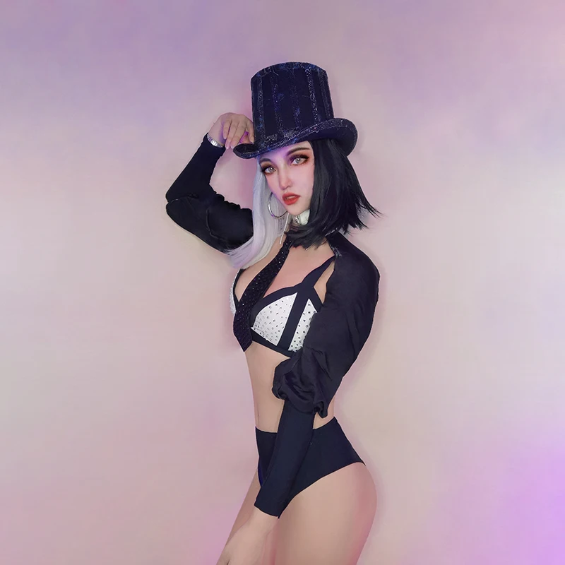 Костюм для джазовых танцев Женский сценический костюм диджея сексуальный черный