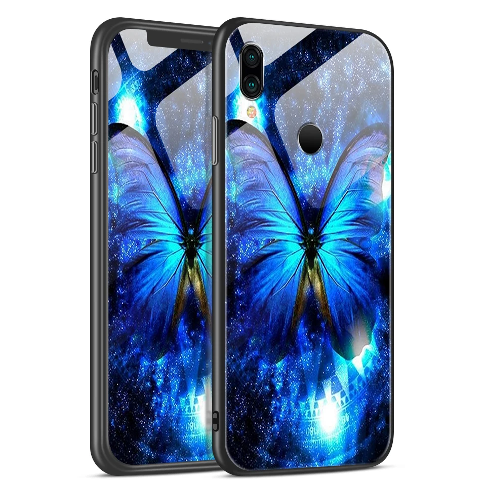 W199 Для Xiaomi Redmi Note 6 звездный узор закаленное стекло чехол для телефона Redmi Note 7 мягкий силиконовый край полная защита жесткий чехол - Цвет: W199
