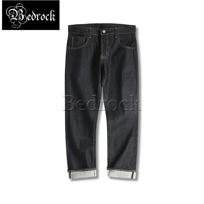 Fixed-woven colored original jeans for men primary color jeans red line denim raw cattle jeans loose straight Cropped pants