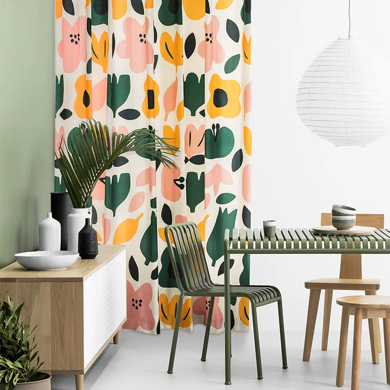 

2021 Nordic Curtains for Living Room Bedroom Floral Leaves Curtain Luxury Fancy Blinds Insulating Drapes Window Treatment Decor
