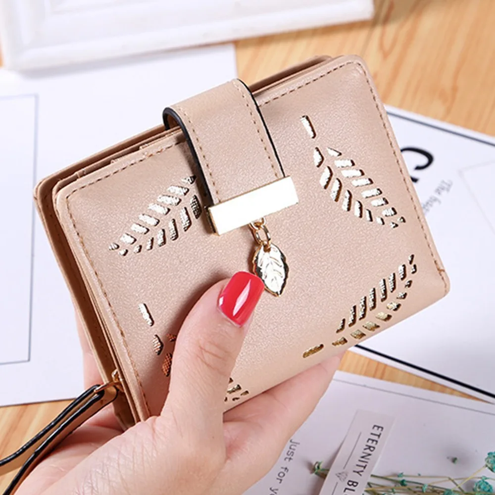 

Women Wallet PU Leather Purse Female Long Wallet Gold Hollow Leaves Pouch Handbag For Women Coin Purse Card Holders Clutch