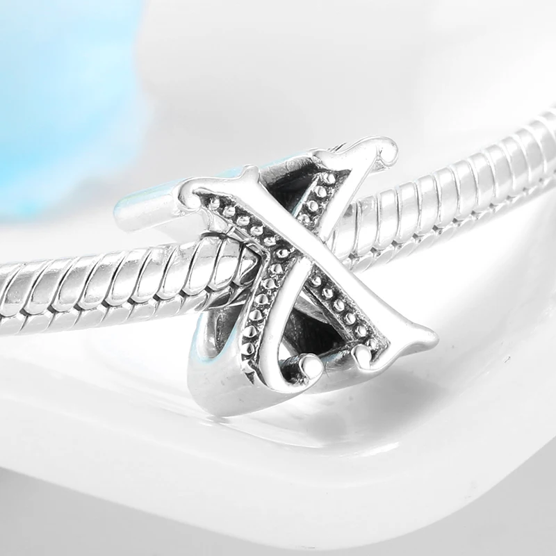 Бусины-шармы с буквами алфавита X из серебра 925 пробы подходят для оригинальных