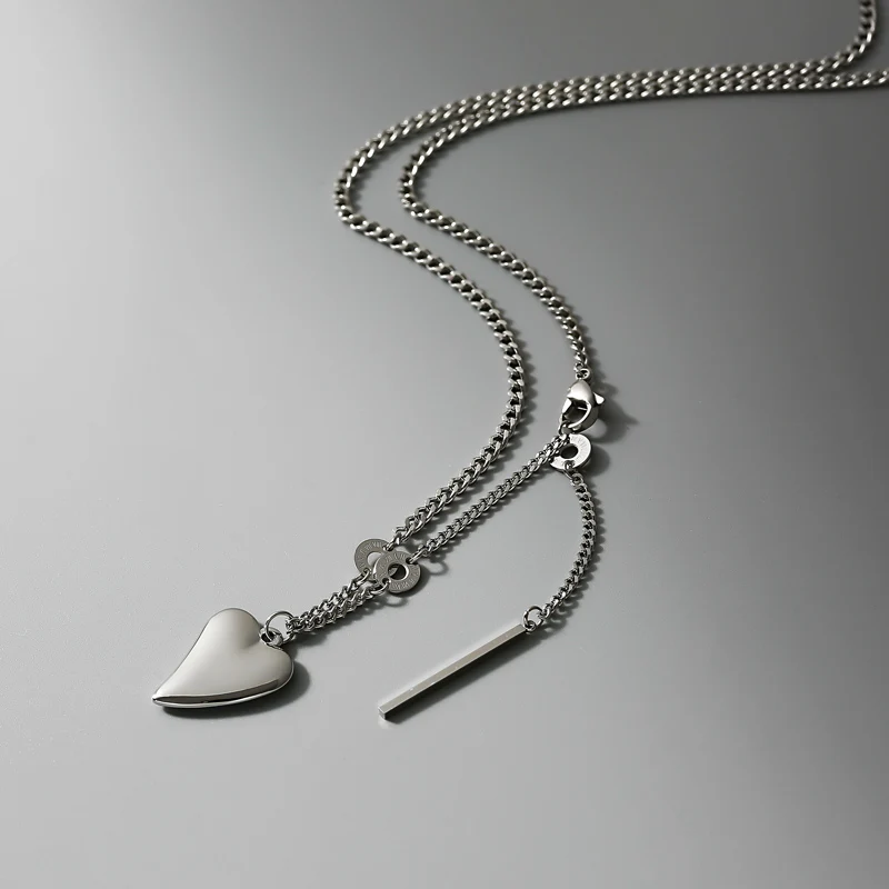 Fashion Stainless Steel Silver Color Heart Pendant Choker Necklace For Women Hip Hop Clavicle Chain Female Party Jewelry |