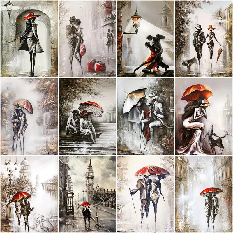

CHENISTORY Painting By Number Couples Portrait DIY Picture By Numbers Drawing Red Umbrella On Canvas For Adults Home Decoration