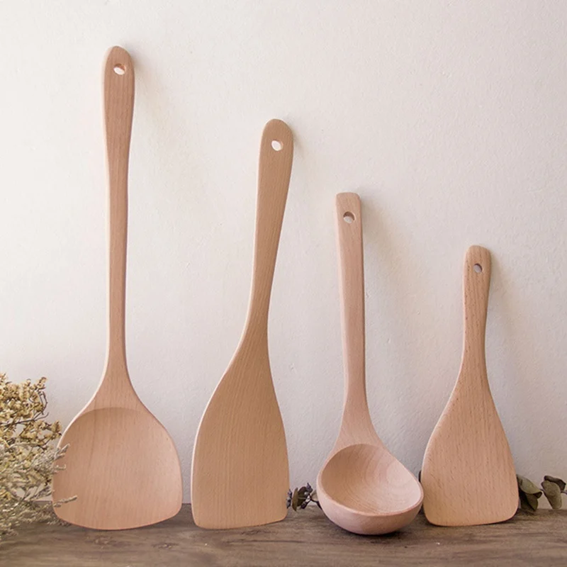 

1Pc Natural Health Bamboo Wood Kitchen Slotted Spatula Spoon Mixing Holder Cooking Utensils Dinner Food Wok Shovels Turners