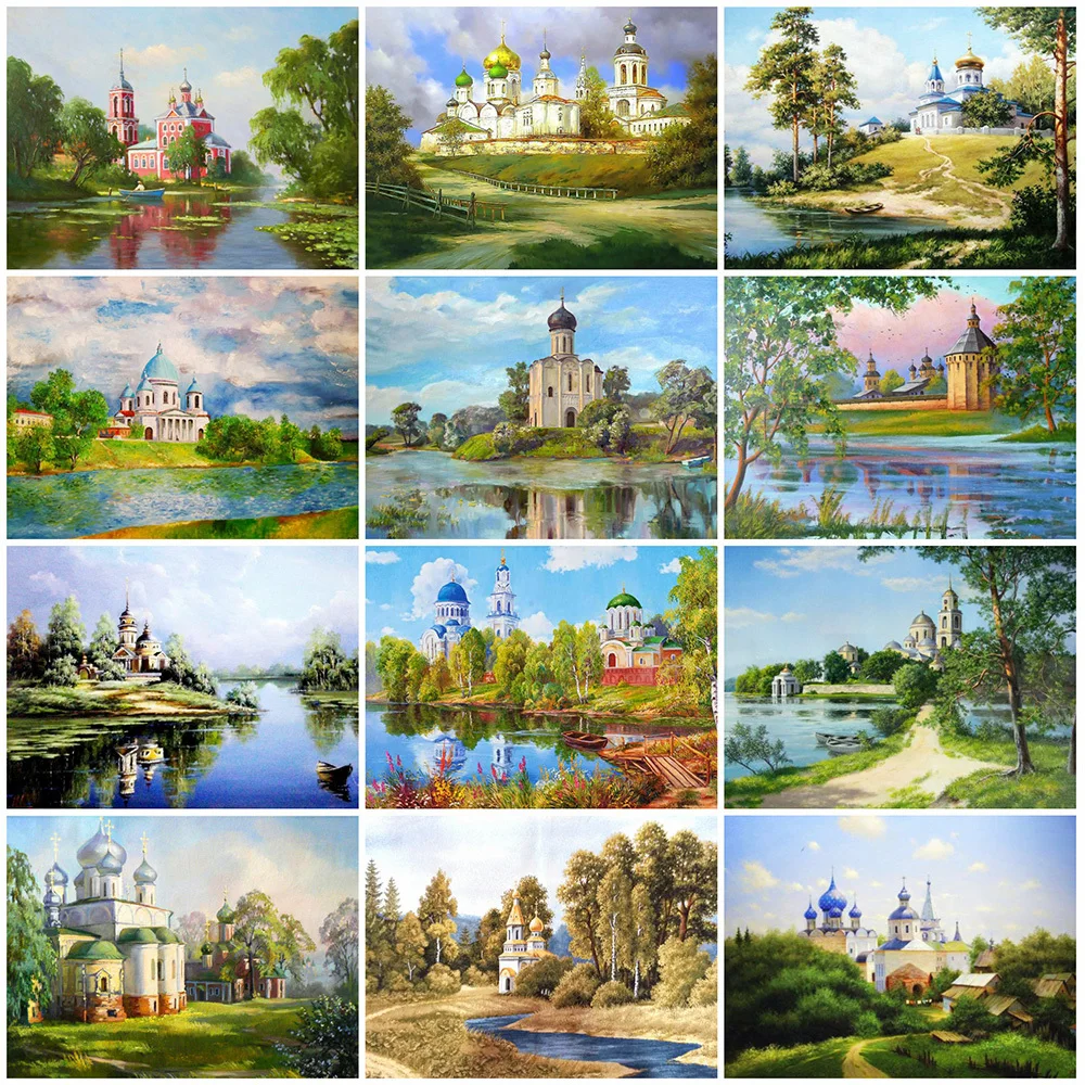 

MomoArt 5D DIY Diamond Embroidery Castle Handmade Gift Diamond Painting Tree Scenery Craft Kit Wall Art Decorations