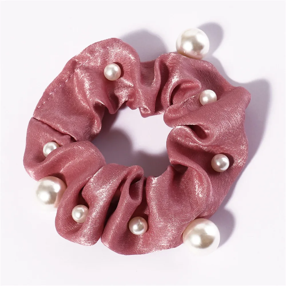 

Korean Version Of The New Fashion Pearl Large Intestine Hair Circle Satin Fabric Head Flower Wild Sweet Simple Hair Accessories