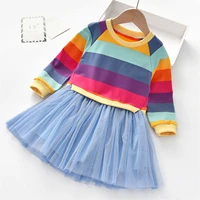 1 6 years kids baby girls tulle princess dresses 2022 new autumn children clothing girls rainbow striped splice party dresses
