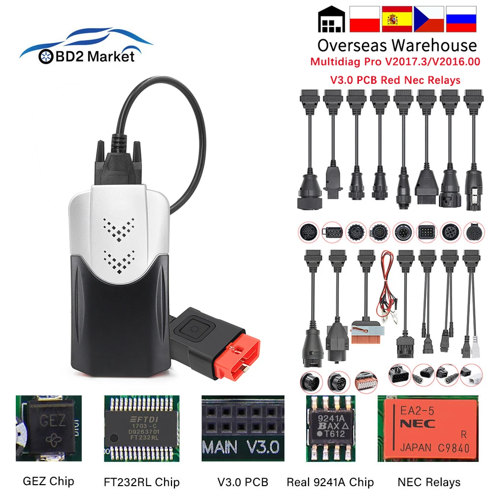 Диагностический сканер OBD2 для автомобиля/грузовика Multidiag Pro + V3.0 с бесплатным