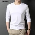 Бренд COODRONY, весна-осень, высококачественные классические повседневные однотонные 100% мерсеризованные хлопковые футболка с длинным рукавом для мужчин с круглым вырезом C5066