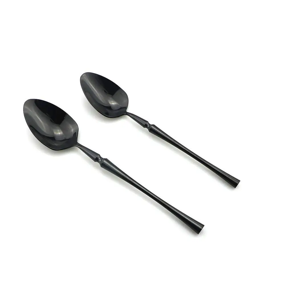 4/5/6pcs Black Dinnerware Set 18/10 Stainless Steel Tableware Reusable Metal Cutlery Sets Dinner Knife Forks Dessert Soup | Дом и сад