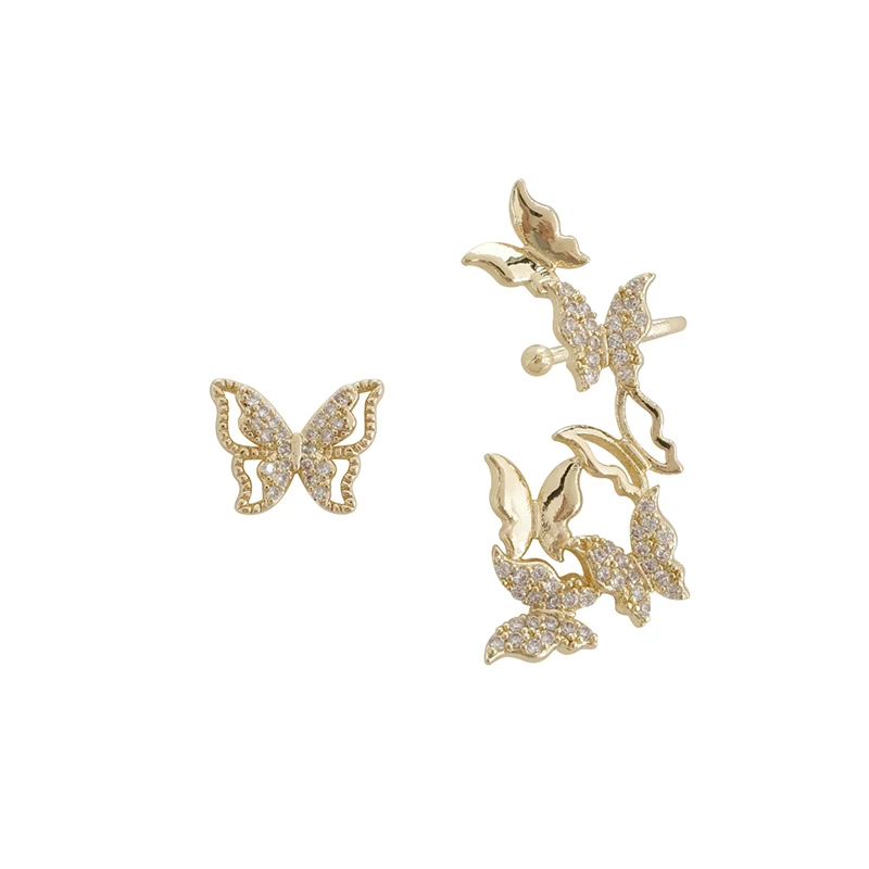 

Peri'sBox Gold Color Asymmetric Butterfly Earrings Cubic Zirconia Geometric Earrings for Women French Romantic Earrings Studs