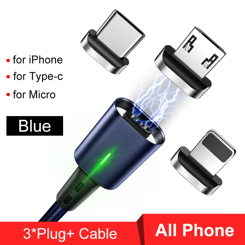 3 in1 blue cable Elough 3 в 1 usb кабель Магнитный кабель для iPhone XS кабель samsung Xiaomi Тип C Microusb Магнитный зарядный кабель 3A зарядное устройство - Цвет: 3 in1 blue cable
