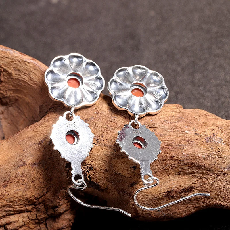 Uglyless Exotic Thai Silver Flowers Earrings for Women Indonesian Style Agate Real 925 Floral Brincos Jewelry | Украшения и