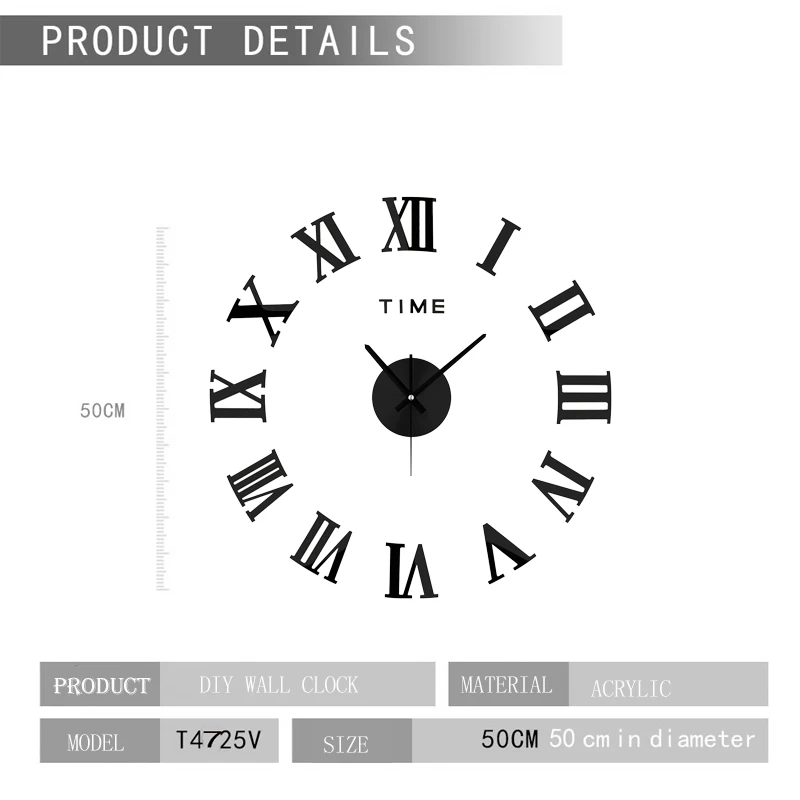 Римские зеркальные 3D настенные часы настоящая большая акция домашний декор