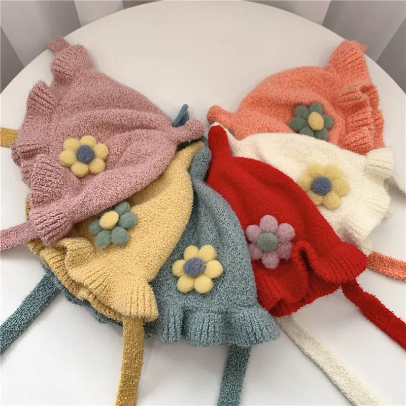 Осенне зимняя вязаная одежда для маленьких девочек Милая шапка принцессы с