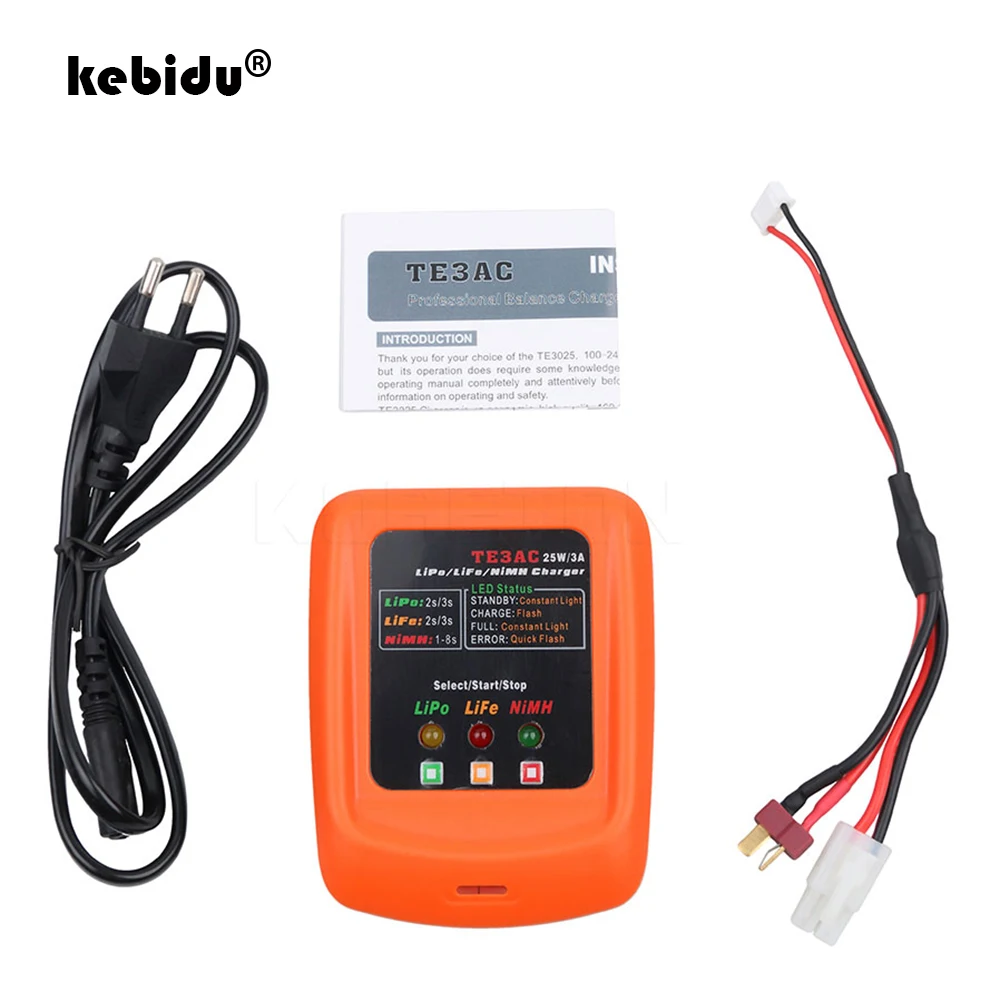 

kebidu 100V-240V TE3AC 25W/3A Professional Balance Charger for 2S 3S LiPo/2S 3S LiFe/1-8S NiMH Battery
