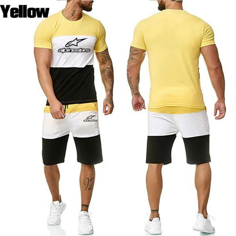 

Men's Three-Color Stitching Short-Sleeved T-Shirt And Five-Point Pants Two-Piece Men's Summer Casual Suits Men's Tracksuit Set