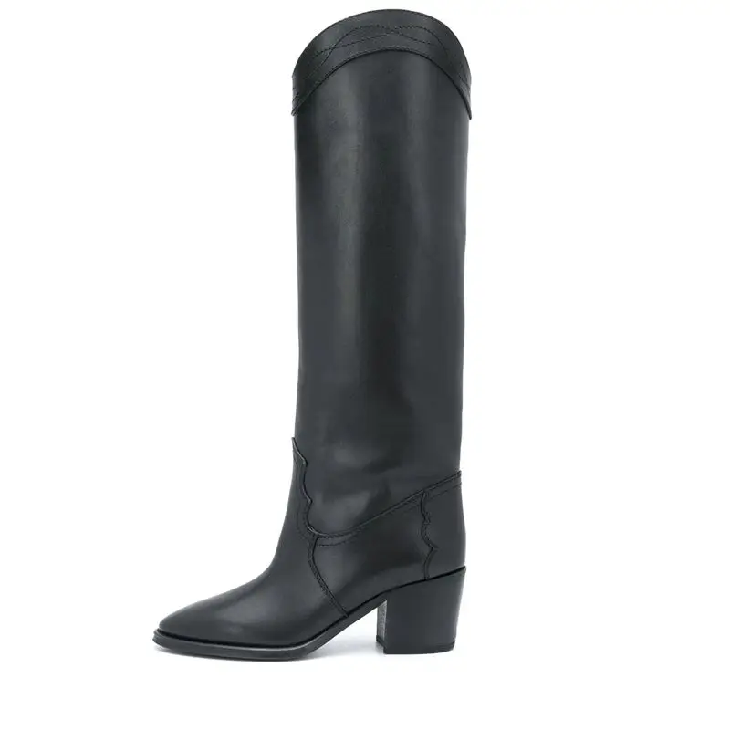 Women's Winter High Boots Brand New Pointed Banquet Stitched High Heels Brown Black Sewing Women's Boots Size 34-43