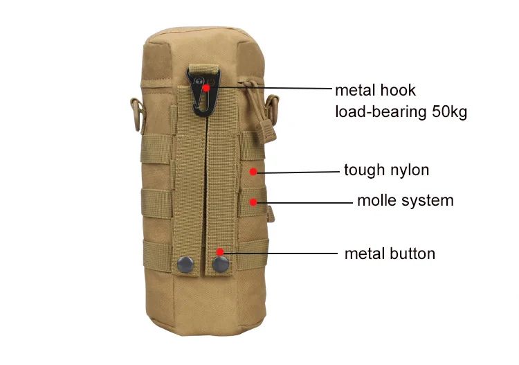 Camo Nylon Water Bag Pouch Metal Clip Molle Bottle Kettle Shoulder Bag Tactical Military Gears For Outdoor Travel Camping Hiking