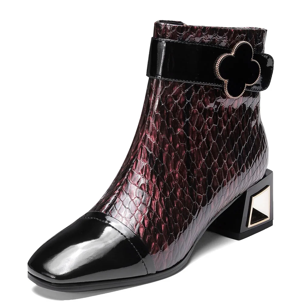 

Ankle Boots for Women Cow Leather Short Plush Mid Heels Female Luxury Booties High Quality Party Shoes Woman Winter Boots 2021