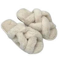 fashion designers girl fashion fur slippers wholesale faux fur cross indoor floor slides diamond slippers