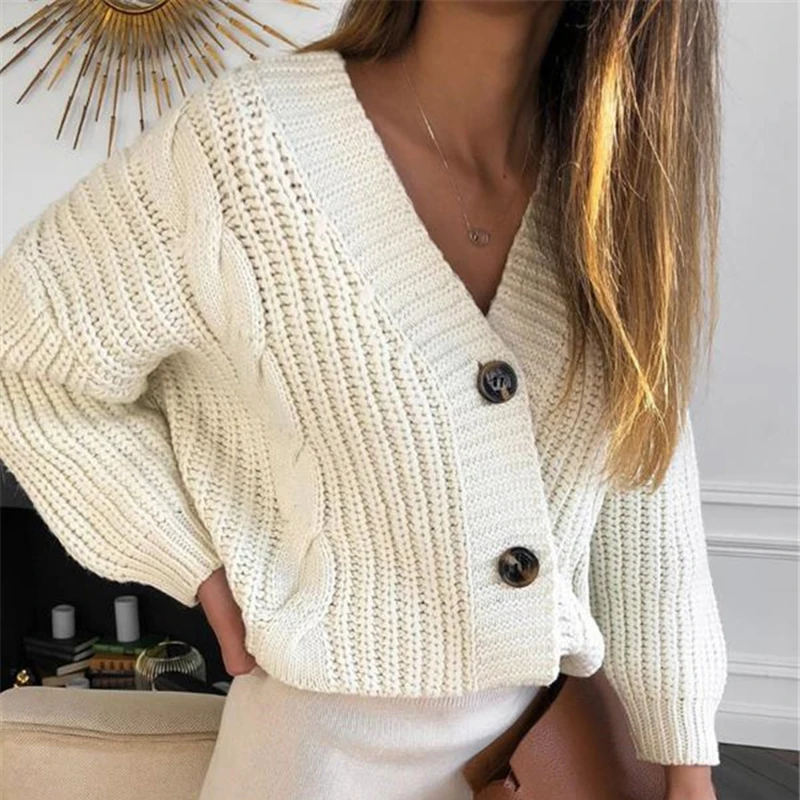 

Vintage Cardigan Knitted V Neck Sweater Women 2020 Autumn Winter Long Sleeve Cardigan Knitted Sweaters Coat & Jackets Women