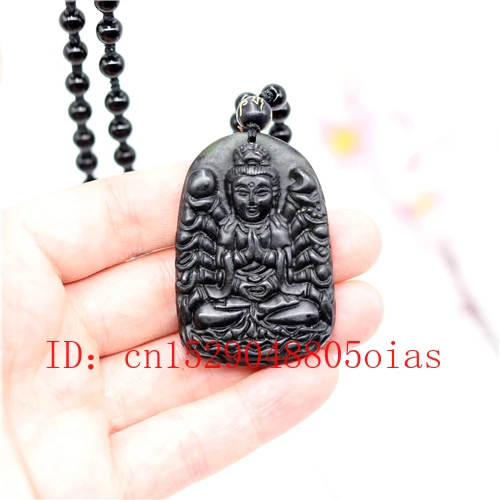 Натуральный черный зеленый нефрит обсидиан Гуаньинь кулон Бусы Ювелирные